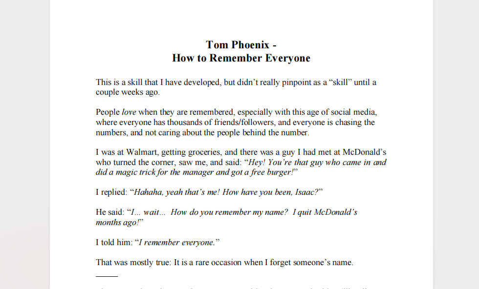 How to Remember Everyone by Tom Phoenix (PDF eBook Magic Download)